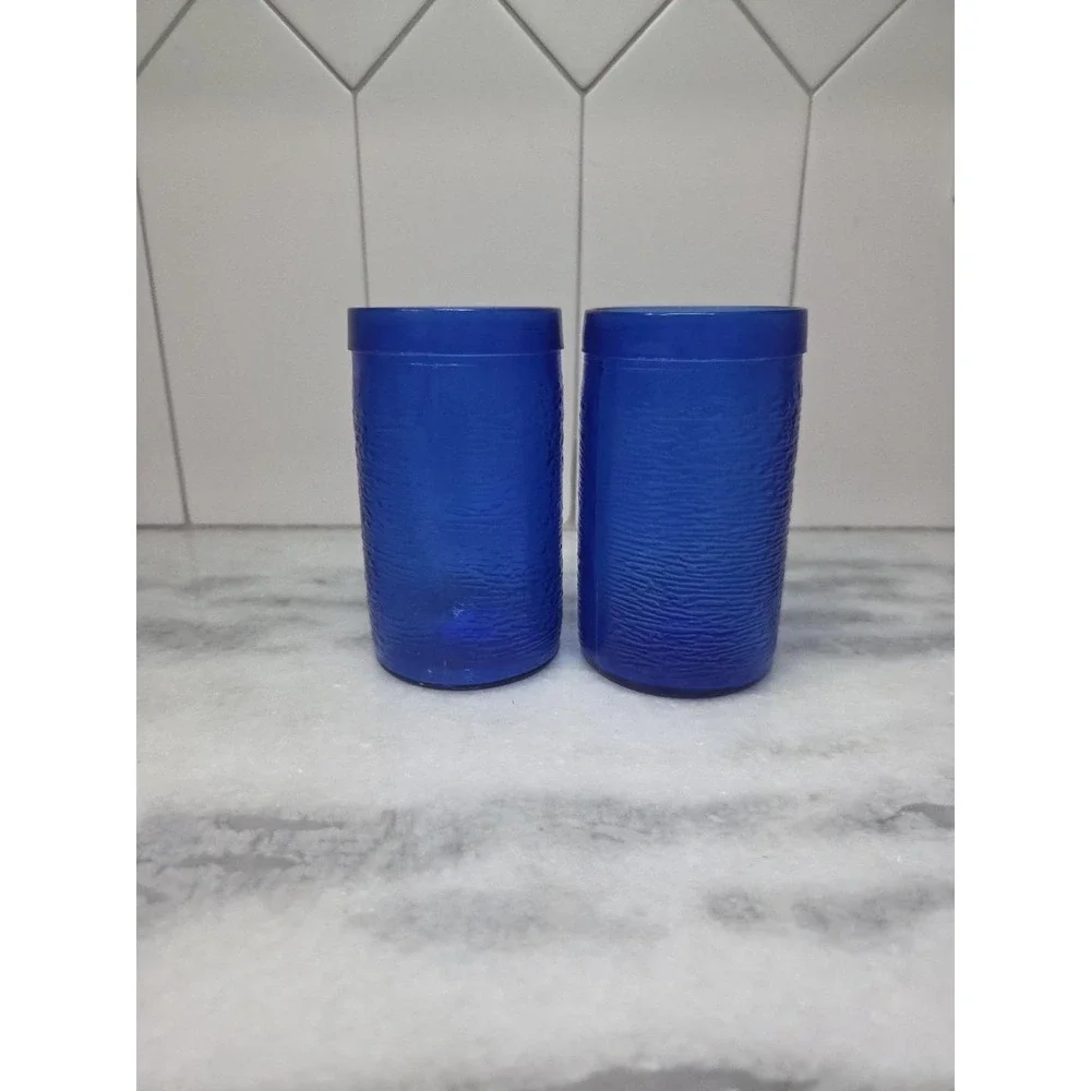 Gelado Cobalt Blue Juice Glasses, Set‎ of 2, 10 oz Textured Glass, 4.5
